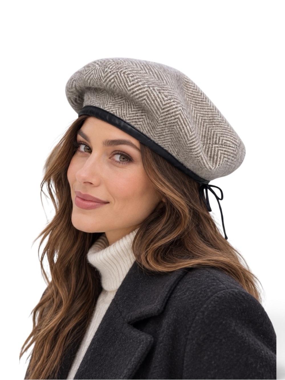 Naked Wardrobe Herringbone Wool Blend Beret NWOT $68